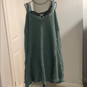 Mint green cold shoulder sweater